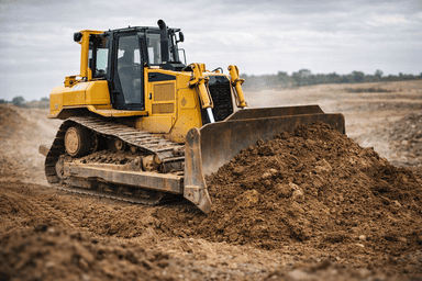 Bombas Hidráulicas para Bulldozers Bulldozer trabajando en terreno de obra con la hoja empujando tierra