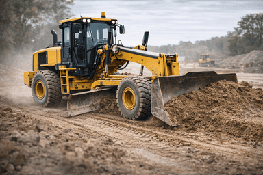 Bombas hidráulicas para motoniveladoras Motoniveladora trabajando en obra nivelando tierra